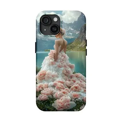 Woman Peony Gown Mountain Lake Fantasy