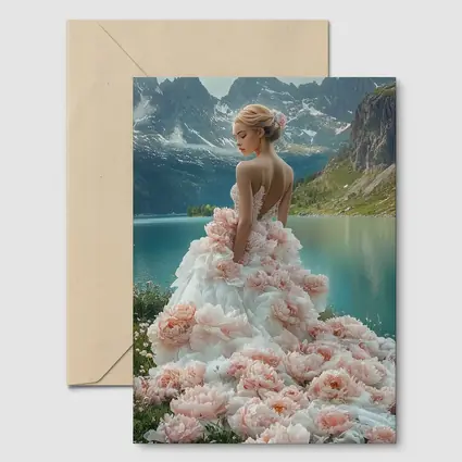 Woman Peony Gown Mountain Lake Fantasy