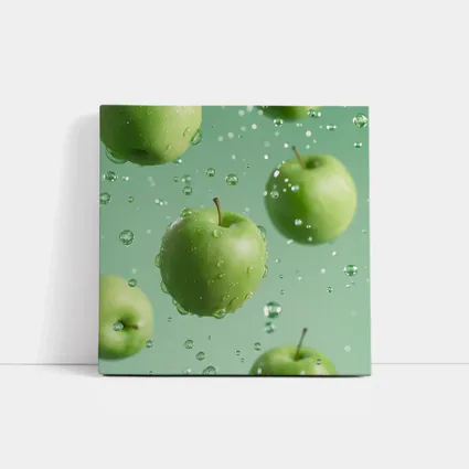 Fresh Green Apples Floating Water Drops