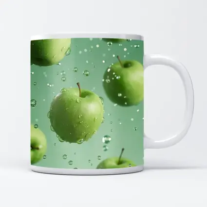 Fresh Green Apples Floating Water Drops