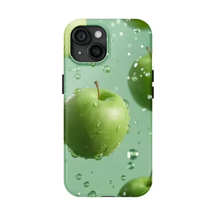 Fresh Green Apples Floating Water Drops