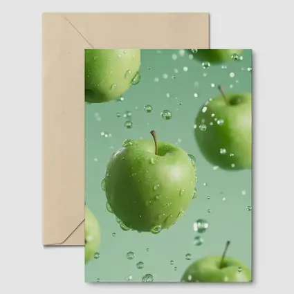 Fresh Green Apples Floating Water Drops