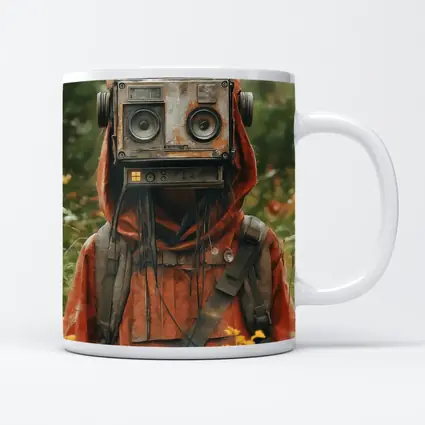 Robot Boombox Head Figure In Flower Field