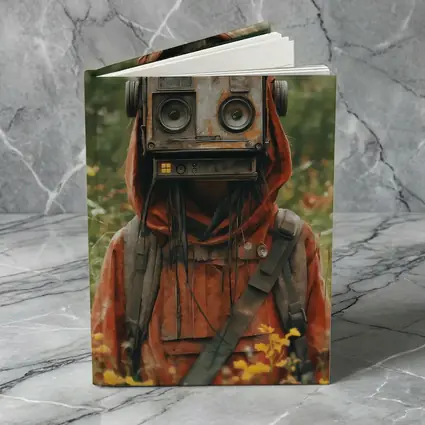Robot Boombox Head Figure In Flower Field