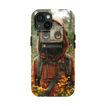 Robot Boombox Head Figure In Flower Field