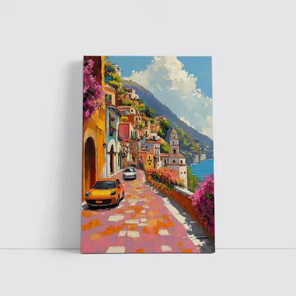 Mini Cooper Oil Painting Amalfi Coast Italy