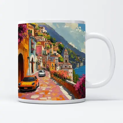 Mini Cooper Oil Painting Amalfi Coast Italy