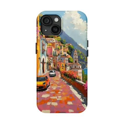 Mini Cooper Oil Painting Amalfi Coast Italy