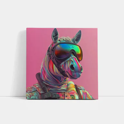 Neon Zebra Soldier Wearing Goggles Pink Background