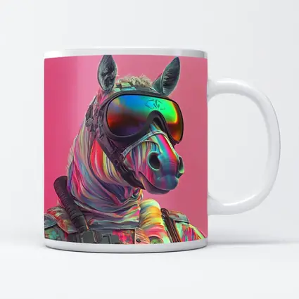 Neon Zebra Soldier Wearing Goggles Pink Background