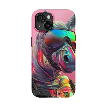 Neon Zebra Soldier Wearing Goggles Pink Background