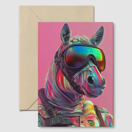 Neon Zebra Soldier Wearing Goggles Pink Background