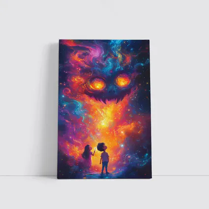 Children Facing Cosmic Monster Galaxy Art