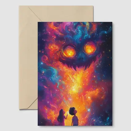 Children Facing Cosmic Monster Galaxy Art