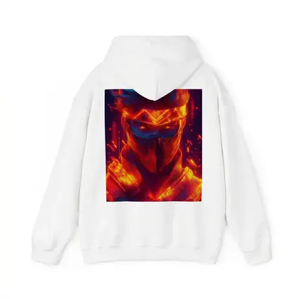 Neon Ninja Warrior Glowing Red Fire Background