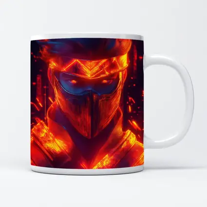 Neon Ninja Warrior Glowing Red Fire Background