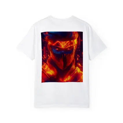 Neon Ninja Warrior Glowing Red Fire Background