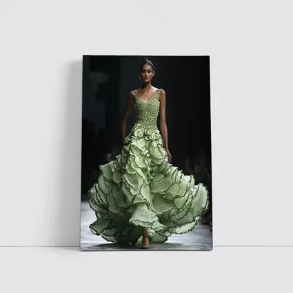 Green Ruffled Floral Gown Runway Fashion