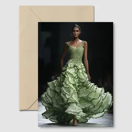 Green Ruffled Floral Gown Runway Fashion