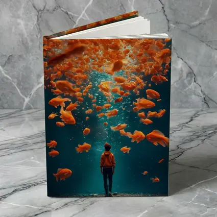 Man Standing Underwater Surrounded By Goldfish