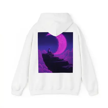 Person Sitting On Cliff Under Purple Moon