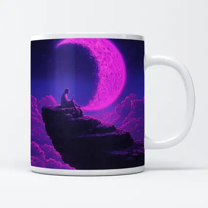 Person Sitting On Cliff Under Purple Moon
