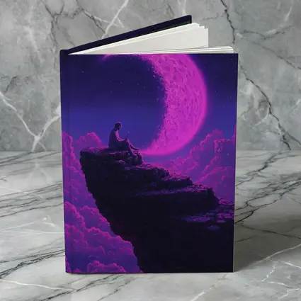 Person Sitting On Cliff Under Purple Moon