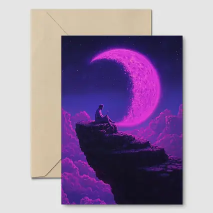 Person Sitting On Cliff Under Purple Moon