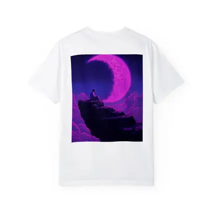 Person Sitting On Cliff Under Purple Moon