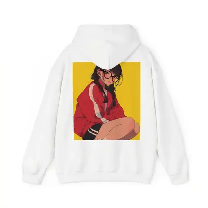Anime Girl Red Jacket Yellow Background