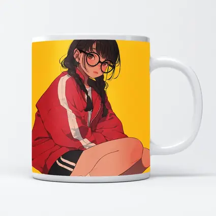 Anime Girl Red Jacket Yellow Background