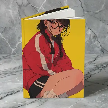 Anime Girl Red Jacket Yellow Background