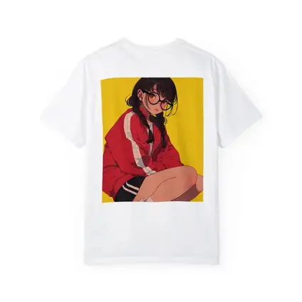 Anime Girl Red Jacket Yellow Background