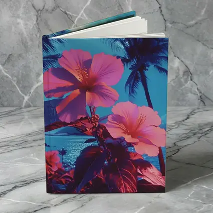Pink Hibiscus Flowers Tropical Ocean Blue Sky