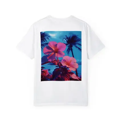 Pink Hibiscus Flowers Tropical Ocean Blue Sky