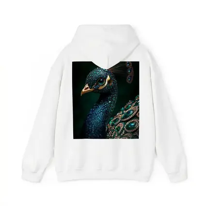 Jeweled Peacock Portrait Dark Green Background