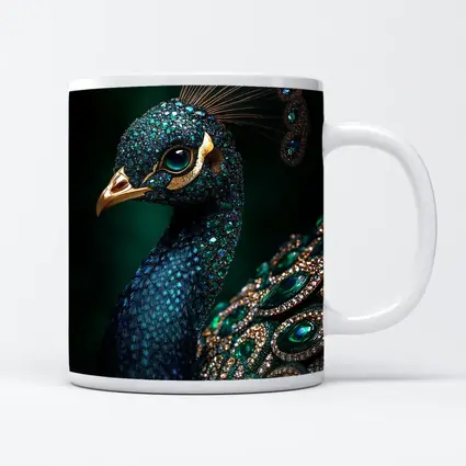 Jeweled Peacock Portrait Dark Green Background