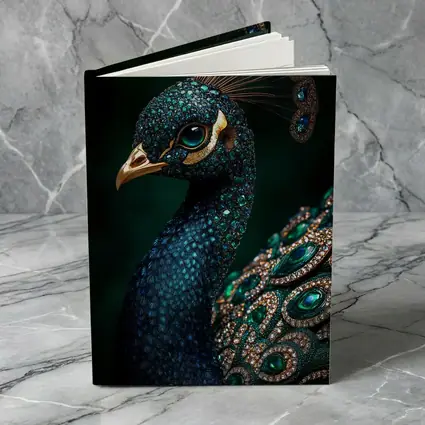 Jeweled Peacock Portrait Dark Green Background