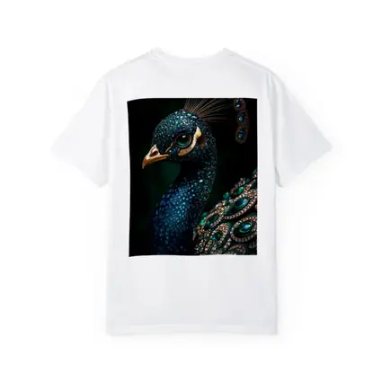 Jeweled Peacock Portrait Dark Green Background