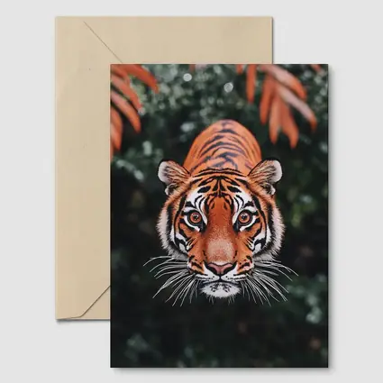 Bengal Tiger Face Green Jungle Foliage