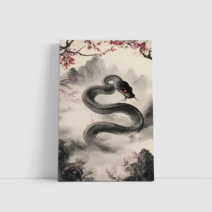 Black Snake Cherry Blossoms Japanese Ink Art