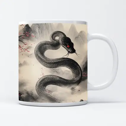Black Snake Cherry Blossoms Japanese Ink Art
