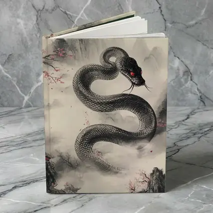 Black Snake Cherry Blossoms Japanese Ink Art