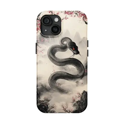 Black Snake Cherry Blossoms Japanese Ink Art