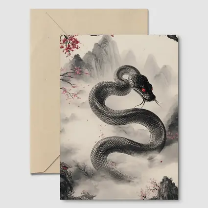 Black Snake Cherry Blossoms Japanese Ink Art
