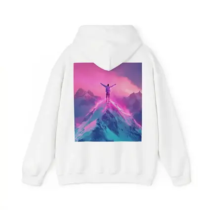 Man On Mountain Peak Neon Pink Sky