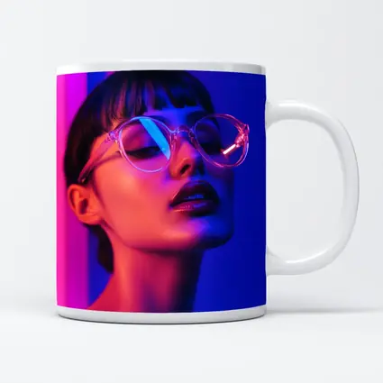 Woman Neon Lights Blue Pink Portrait