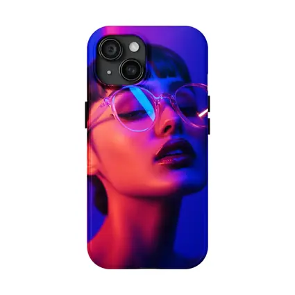 Woman Neon Lights Blue Pink Portrait