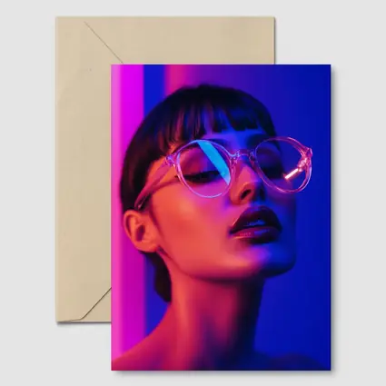 Woman Neon Lights Blue Pink Portrait