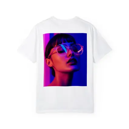 Woman Neon Lights Blue Pink Portrait